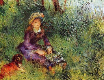 Pierre Auguste Renoir Painting - señora con un perro Pierre Auguste Renoir